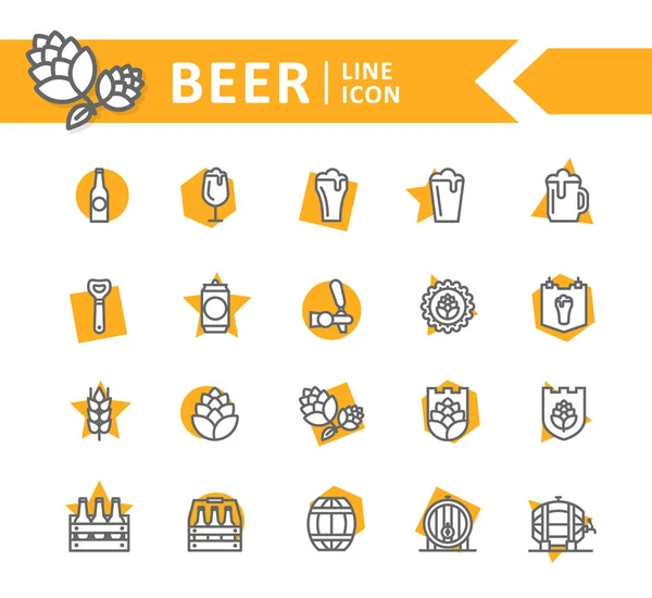 Conjunto de vectores de cerveza y bar, iconos de la línea del pub. Alcohol, botella, taza, cebada, lúpulo, barril, cerveza, espuma, barril, vaso de precipitados, tarro y más. Carrera Editable . — Vector de stock