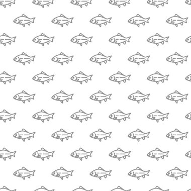 Çeşitli simgeler ve semboller üzerinde beyaz arka plan düz vektör çizim ile seamless modeli benzersiz dijital fishes