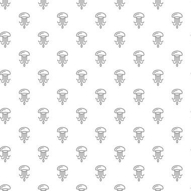 Çeşitli simgeler ve semboller üzerinde beyaz arka plan düz vektör çizim ile benzersiz dijital denizanası seamless modeli