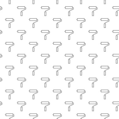 Benzersiz dijital boya silindirleri Dikişsiz desen çeşitli simgeler ve semboller üzerinde beyaz arka plan düz vektör çizim ile