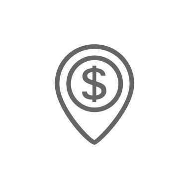 Vektör PIN ve Doları satır simge birleşimi. Vektör çizim tasarım sembolü ve işareti. Düzenlenebilir inme. Beyaz arka plan üzerinde izole