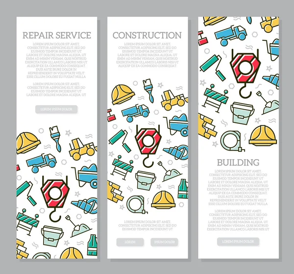 Set van drie digitale bouw verticale banners met pictogram patroon. Vectorillustratie — Stockvector