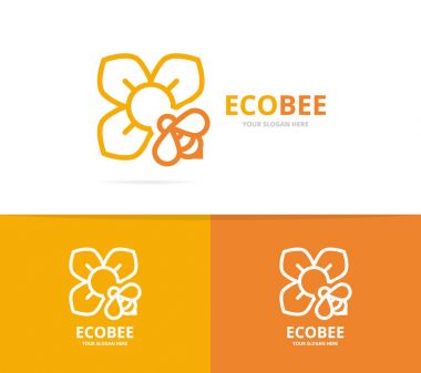 Vektör çiçek ve arı logo birleşimi. Benzersiz çiçek ve organiclogotype tasarım şablonu.