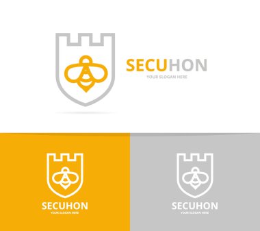 Benzersiz kalkan ve arı logo kombinasyon tasarım şablonu.