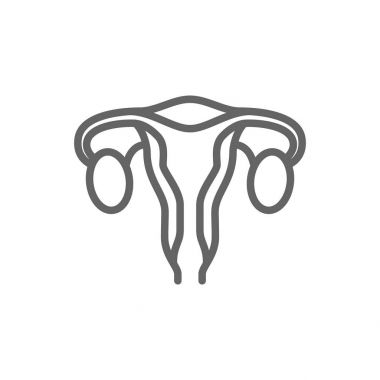 Basit kadın üreme sistemi, rahim fallop tüpleri, yumurtalıklarda, rahim satırı simgesi. Vektör çizim tasarım sembolü ve işareti. Düzenlenebilir inme. Beyaz arka plan üzerinde izole