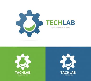Vektör dişli ve ampul logo birleşimi. Mekanik ve laboratuvar simge veya simge. Benzersiz endüstri ve bilim, laboratuvar logo tasarım şablonu.