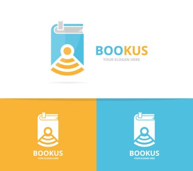 Vektör kitap ve wifi logo bileşimi. Roman ve sinyal sembol ya da kutsal kişilerin resmi. Benzersiz Kitabevi, Kütüphane ve radyo, internet logo tasarım şablonu.