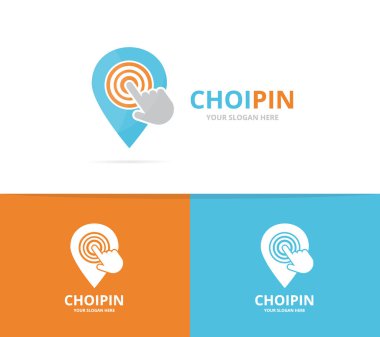 Vektör harita işaretçi ve tıklayın logosu birleşimi. GPS Konum Belirleyicisi ve imleç simge veya simge. Benzersiz pin ve dijital logo tasarım şablonu.