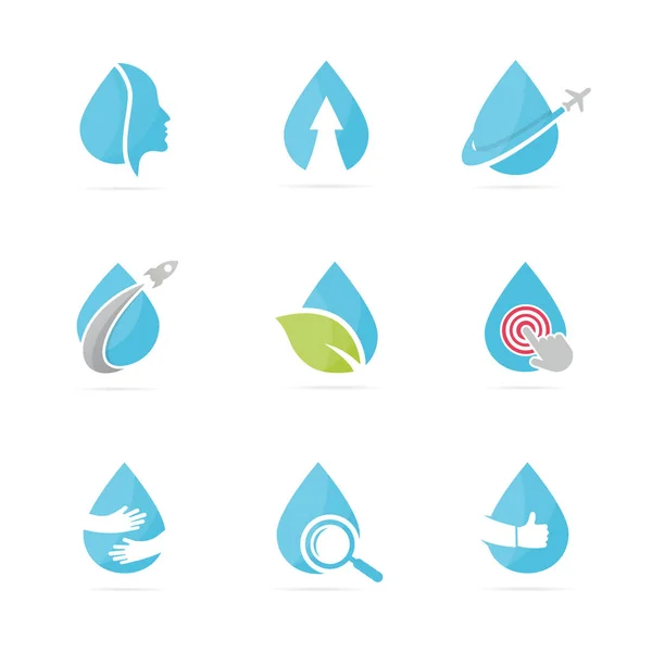Zestaw woda kropla logo kombinacji. Olej i kropla symbol lub ikonę. Wyjątkowym wodnym i ciecz szablonu projektu logotypu. — Wektor stockowy