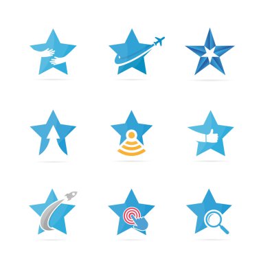 Yıldız logo birlikte kümesi. Lider ve simge veya simge kutlamak. Benzersiz başarı ve lüks logo tasarım şablonu.