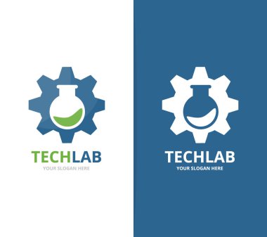Vektör dişli ve ampul logo birleşimi. Mekanik ve laboratuvar simge veya simge. Benzersiz endüstri ve bilim, laboratuvar logo tasarım şablonu.