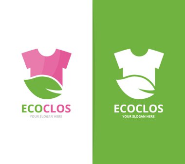 Vektör bez ve yaprak logo birleşimi. Gömlek ve eko simge veya simge. Benzersiz moda ve organik logo tasarım şablonu.