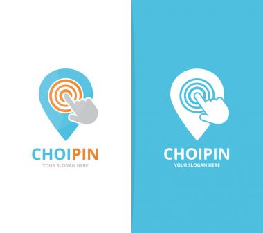 Vektör harita işaretçi ve tıklayın logosu birleşimi. GPS Konum Belirleyicisi ve imleç simge veya simge. Benzersiz pin ve dijital logo tasarım şablonu.