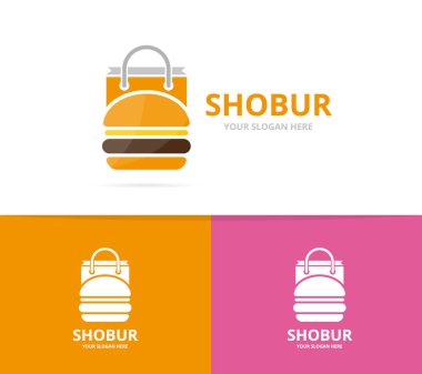 Vektör burger ve Dükkanı logo bileşimi. Hamburger ve satış sembol veya simge. Benzersiz fastfood ve çanta logo tasarım şablonu.