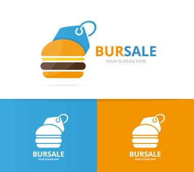 Vektör burger ve etiketi logosu bileşimi. Hamburger ve Dükkanı simge veya simge. Benzersiz fastfood ve etiket logo tasarım şablonu.
