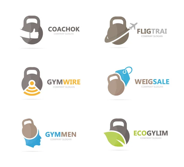 Set of gym logo combination. Fitness and sport symbol or icon. Unique barbell and weight logotype design template. — Stock Vector