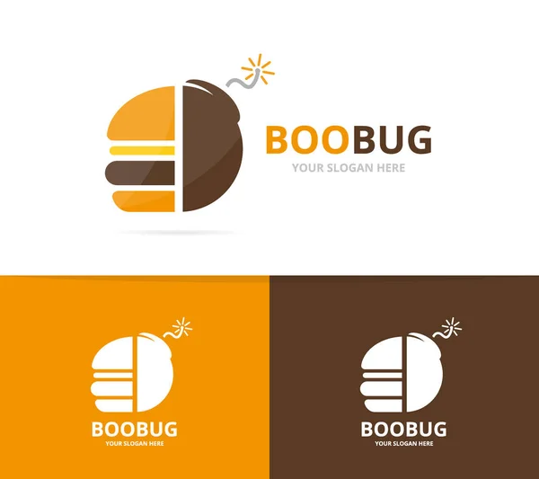 Burger vettoriale e combinazione di logo bomba. Hamburger e detonare simbolo o icona. Modello di design unico di fastfood e logotipo di arma . — Vettoriale Stock
