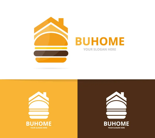 Hamburguesa vectorial y combinación de logotipo de bienes raíces. Hamburguesa y casa símbolo o icono. Plantilla única de diseño de logotipos de comida rápida y alquiler . — Archivo Imágenes Vectoriales