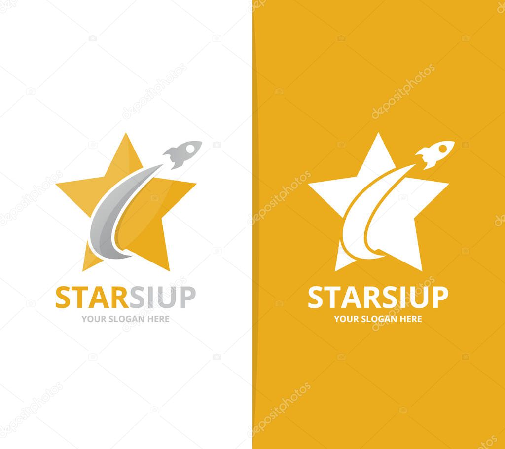 Vector star and rocket logo combination. Leader and airplane symbol or icon. Unique flight and team logotype design template.