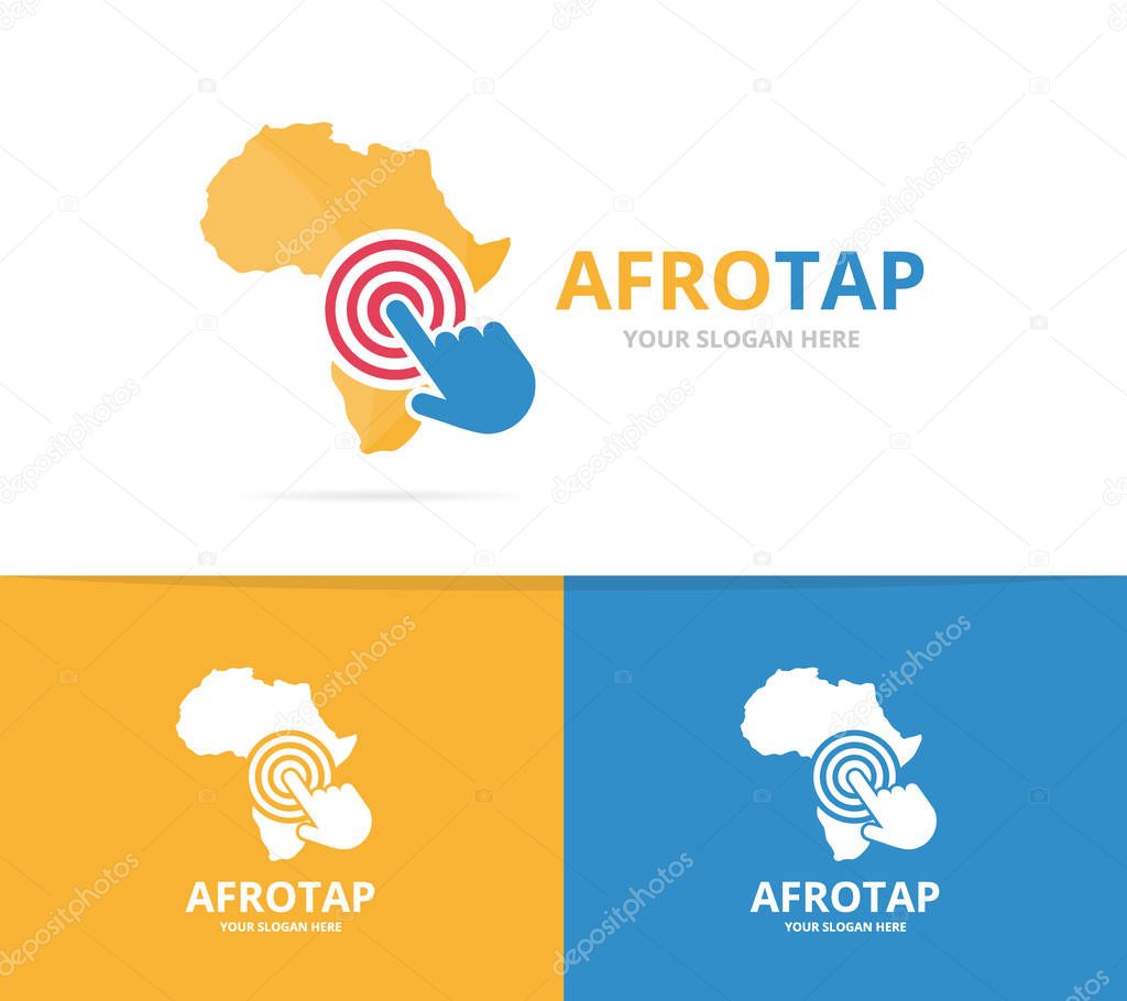 Vector africa and click logo combination. Safari and cursor symbol or icon. Unique geography, continent and digital logotype design template.
