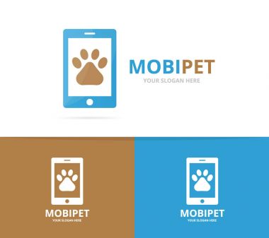 Pençe ve telefon logo kombinasyonu vektör. Evde beslenen hayvan ve mobil simge veya simge. Benzersiz veteriner ve aygıt logo tasarım şablonu.