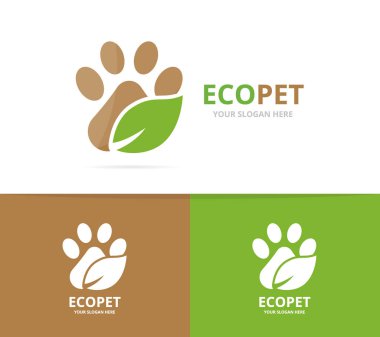 Pençe ve yaprak logo kombinasyonu vektör. Evde beslenen hayvan ve çevre simge veya simge. Benzersiz veteriner ve organik logo tasarım şablonu.