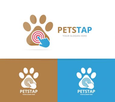 Pençe vektör ve logo bileşimini tıklatın. Evde beslenen hayvan ve imleç simge veya simge. Benzersiz veteriner ve dijital logo tasarım şablonu.