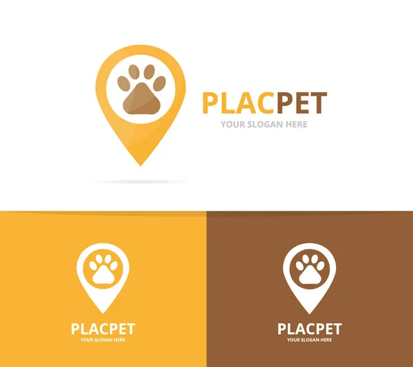 Vector paw and map pointer logo combination. Pet and gps locator symbol or icon. Unique vet and pin logotype design template. — Stock Vector