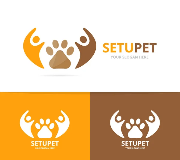 Vektor Pfote und Menschen Logo Kombination. Haustier und Familiensymbol oder -symbol. einzigartige Tierarzt und Gewerkschaft, helfen, verbinden, Team-Logo-Design-Vorlage. — Stockvektor