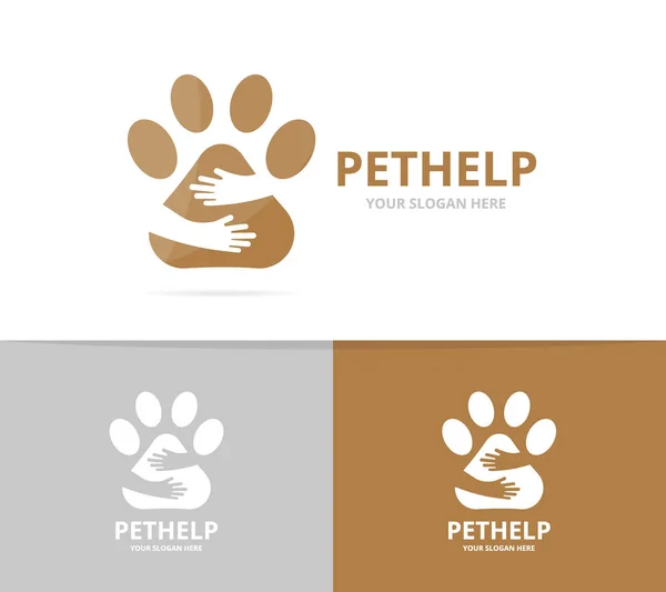 Vektor Pfote und Hände Logo Kombination. Haustier und Umarmung Symbol oder Symbol. einzigartige Designvorlage für Tierarzt und Freundschaftslogos. — Stockvektor