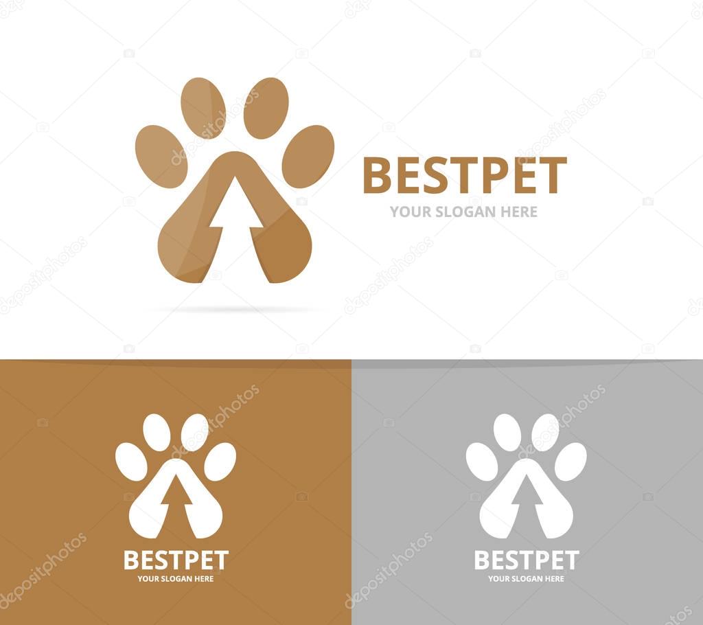 Vector paw and arrow up logo combination. Pet and growth symbol or icon. Unique vet and upload logotype design template.