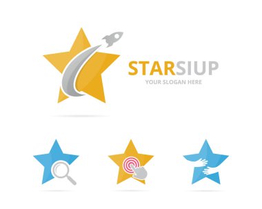 Yıldız logo birlikte kümesi. Lider ve uçak simge veya simge. Benzersiz uçuş ve takım logo tasarım şablonu.