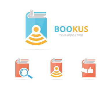 Kitap logo birlikte kümesi. Roman ve sinyal sembol ya da kutsal kişilerin resmi. Benzersiz Kitabevi, Kütüphane ve radyo, internet logo tasarım şablonu.
