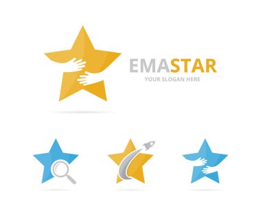 Yıldız logo birlikte kümesi. Lider ve kucaklama simge veya simge. Benzersiz takım ve dostluk logo tasarım şablonu.