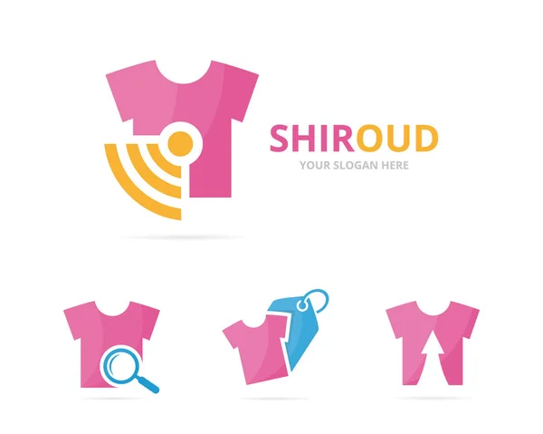 布のロゴの組み合わせのセットです。シャツと信号のシンボルまたはアイコン。ユニークなファッションやラジオ、インターネット ロゴタイプ デザイン テンプレート. — ストックベクタ