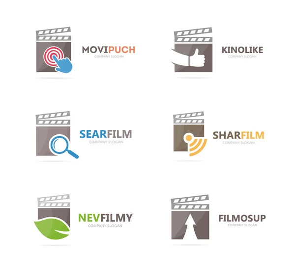 Conjunto de combinación de logotipo clapperboard. Símbolo o icono de cine y cine. Plantilla única de diseño de logotipos de película y vídeo . — Vector de stock