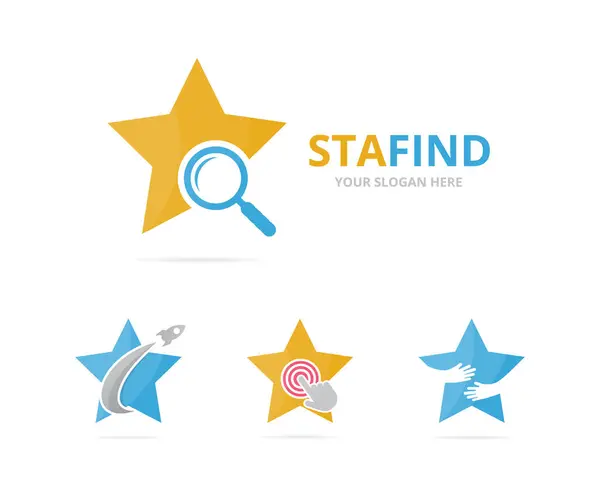 Set of star logo combination. Leader and magnifying embrace symbol or icon. Unique search logotype design template. — Stock Vector