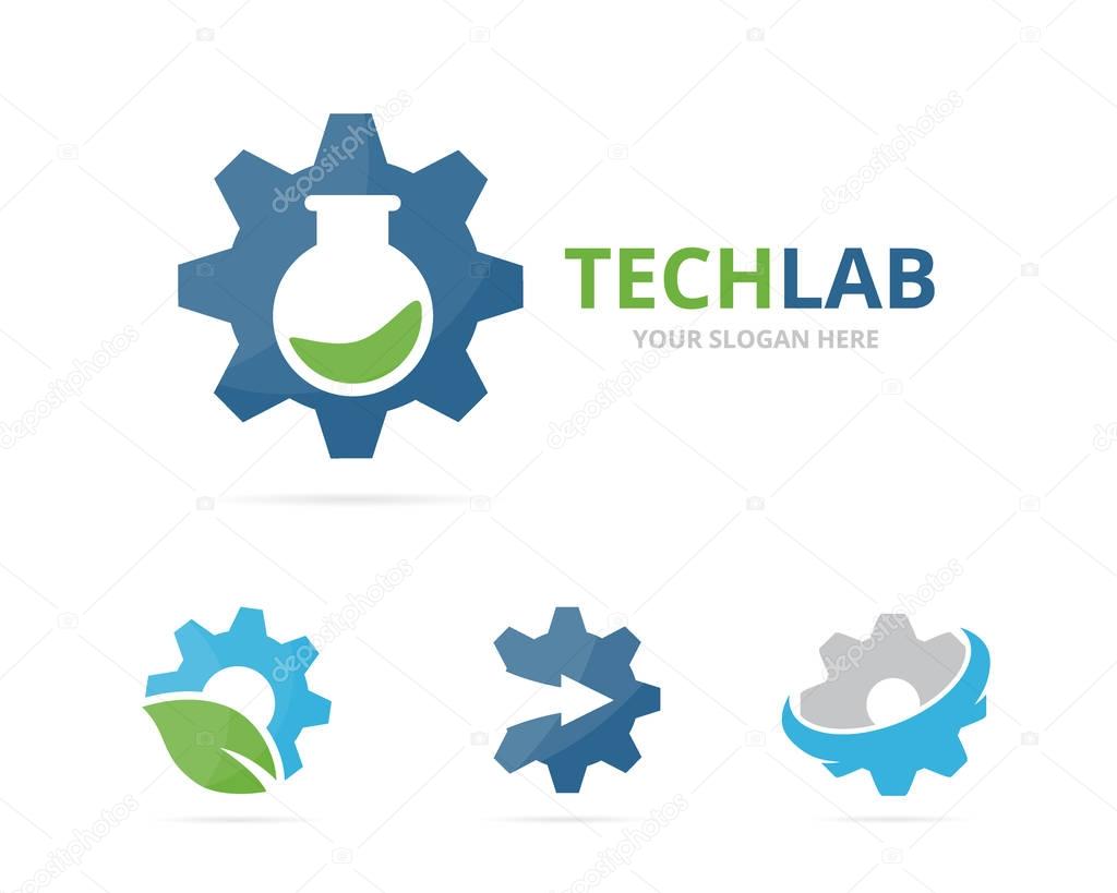 Set of gear logo combination. Mechanic and lab symbol or icon. Unique industrial and science, laboratory logotype design template.