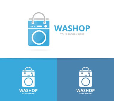 Vektör Çamaşırhane ve çanta logo birleşimi. Makine ve Dükkanı simge veya simge yıkama. Benzersiz çamaşır makinesi ve satış logo tasarım şablonu.