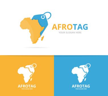 Vektör Afrika ve etiketi logosu bileşimi. Safari ve Dükkanı simge veya simge. Benzersiz kıta ve etiket logo tasarım şablonu.