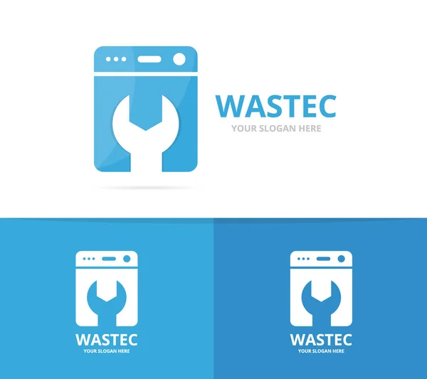 Vector van Wasserij logo combinatie. Wassen machine en reparatie symbool of pictogram. Unieke wasmachine en fix logo ontwerpsjabloon. — Stockvector