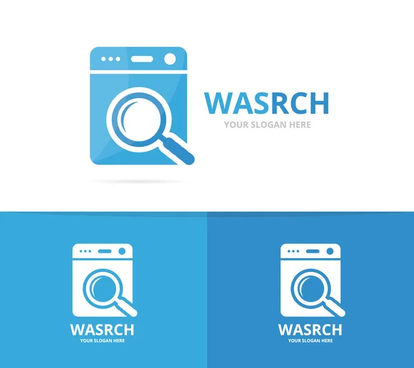 Vector van Wasserij en loupe logo-combinatie. Wasmachine en vergrootglas symbool of pictogram. Unieke wasmachine en zoek logo ontwerpsjabloon. — Stockvector