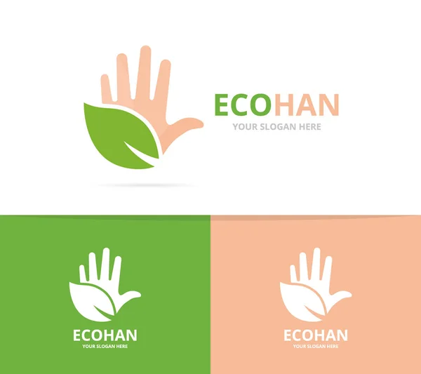 Vector van hand en blad logo-combinatie. Arm en eco-symbool of pictogram. Unieke ondersteuning en biologische logo ontwerpsjabloon. — Stockvector