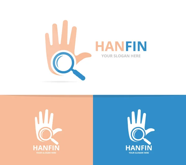 Διάνυσμα της χέρι και το εργαλείο φακού λογότυπο συνδυασμό. Βραχίονα και μεγεθυντικό σύμβολο ή εικονίδιο. Μοναδικό πρότυπο σχέδιο λογότυπο υποστήριξη και αναζήτηση. — Διανυσματικό Αρχείο