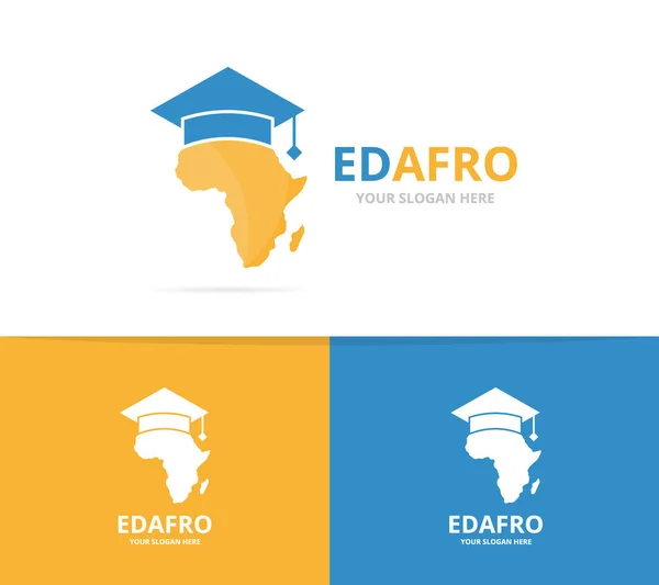 Vektor Afrika a absolvent čepice logo kombinace. Safari a studie symbol nebo ikonu. Unikátní šablona návrhu logotypu geografie, kontinent a college. — Stockový vektor