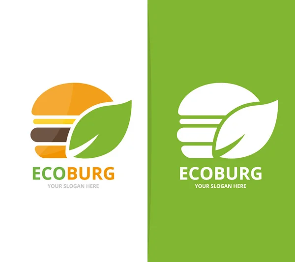 Vector hamburger en blad logo-combinatie. Hamburger en eco-symbool of pictogram. Unieke Fast-Food en biologische logo ontwerpsjabloon. — Stockvector