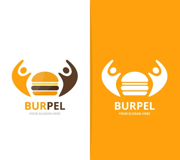 Vektör burger ve insanlar logo bileşimi. Hamburger ve aile simge veya simge. Benzersiz fastfood ve Birliği, yardım, bağlanmak, takım logo tasarım şablonu. — Stok Vektör