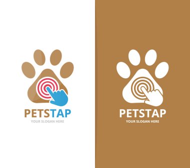 Pençe vektör ve logo bileşimini tıklatın. Evde beslenen hayvan ve imleç simge veya simge. Benzersiz veteriner ve dijital logo tasarım şablonu.