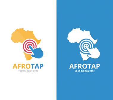 Afrika vektör ve logo bileşimini tıklatın. Safari ve imleç simge veya simge. Benzersiz coğrafya, kıta ve dijital logo tasarım şablonu.