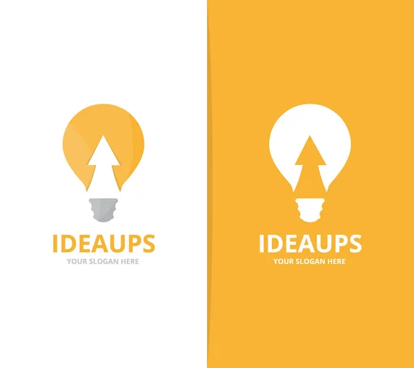 Vektör lamba ve logo birlikte yukarı ok. Ampul ve büyüme simge veya simge. Benzersiz bir fikir ve upload logo tasarım şablonu. — Stok Vektör